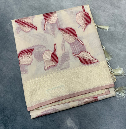 Banaras Katan Saree Off White Colour with Katan Work Border