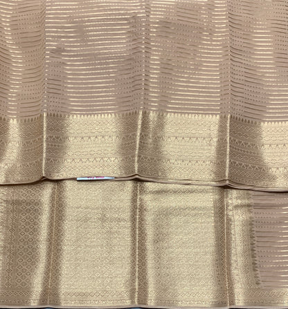Georgette Saree Tussar Colour with Sliver Floral Design Border