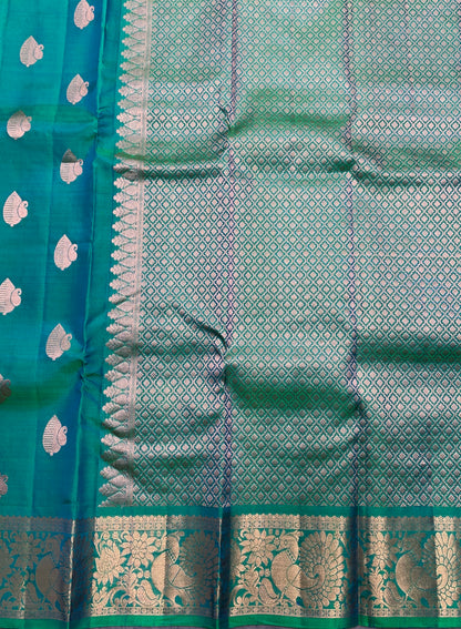 Pure Kanchipuram Silk Saree Dual Colour Shade with Self Border