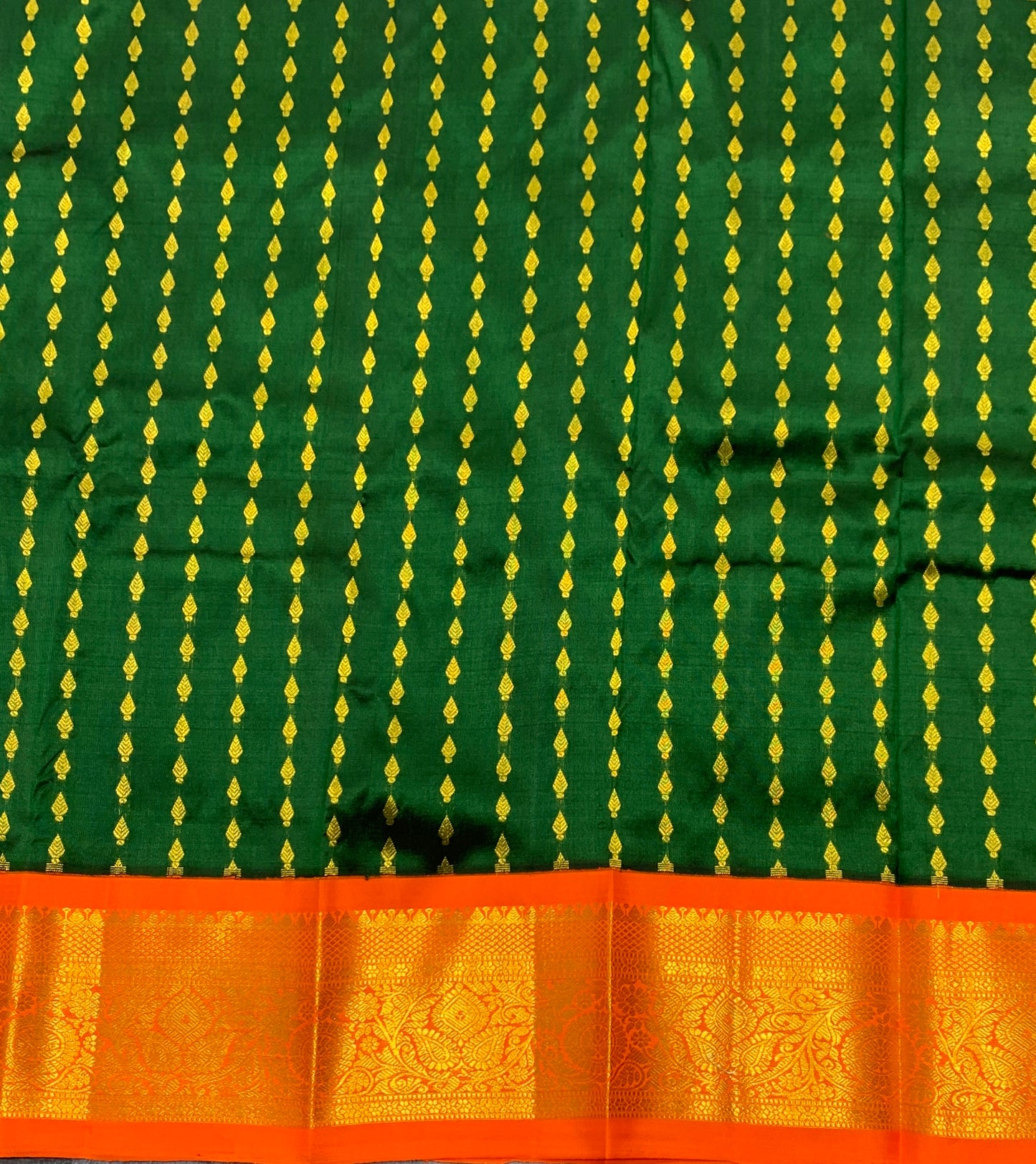 Green Shade Pure Kanchipuram Kids Pattu Pavadai with Contrast Border for Newborn to 2 Years