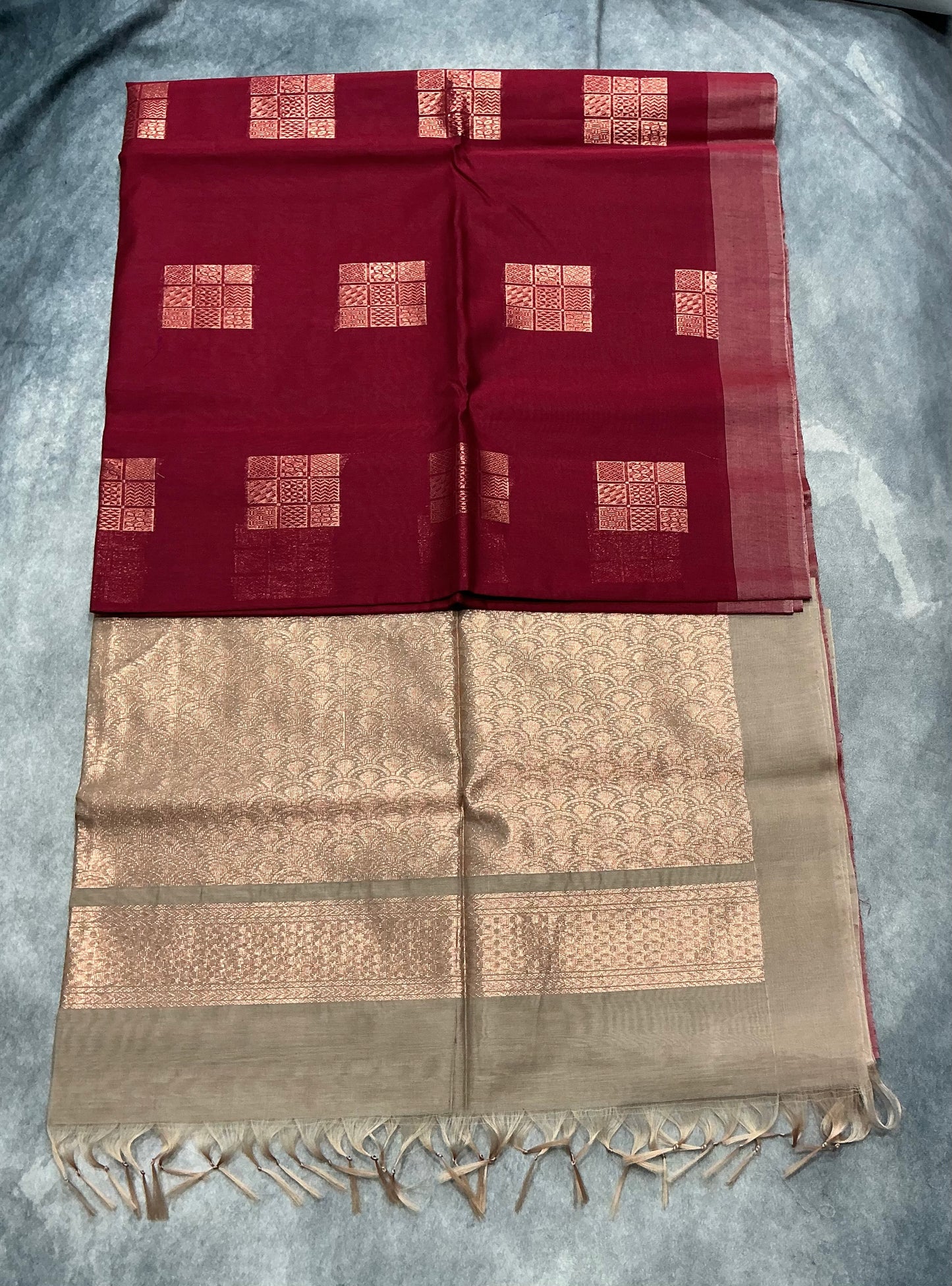 Maroon Shade Silk Cotton Saree with Tussar Colour Border
