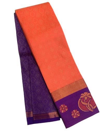 Synthetic Cotton Saree Peach Shade with Violet Border