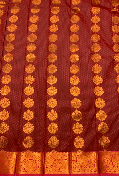 Vegan Silk Saree Maroon Colour Saree with Copper Border