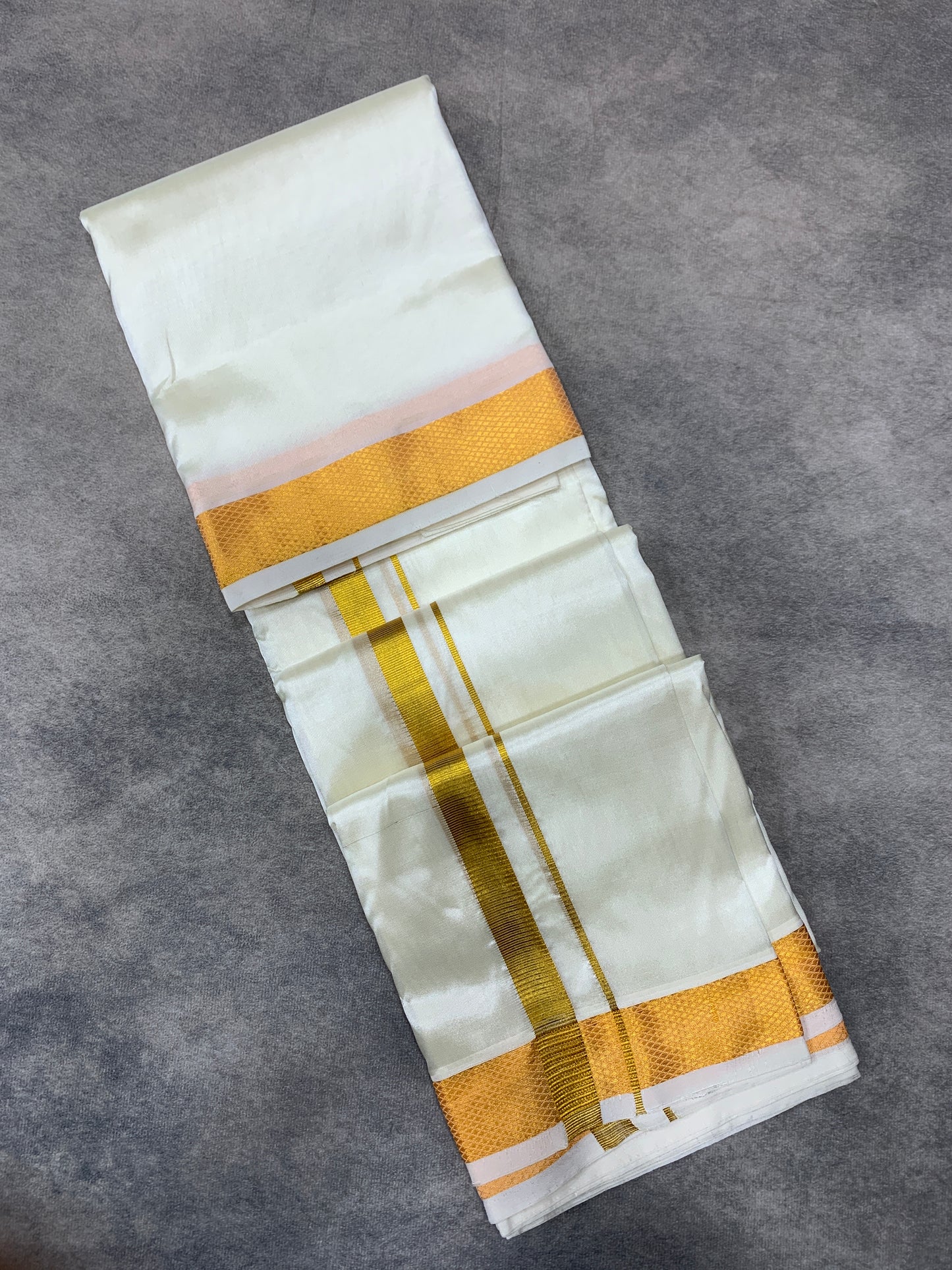 Art Silk Dhoti 8 Mulam Cream Colour Small Border