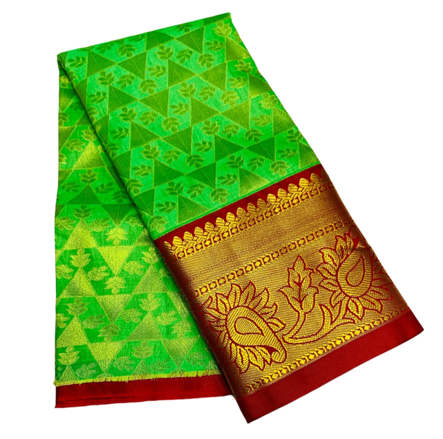 Apple Green Shade Vegan Silk Kids Pattu Pavadai with Contrast border for age 2 to 5