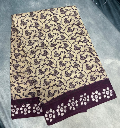 Chettinad Sungudi Cotton Tussar Colour with Magenta Colour Border