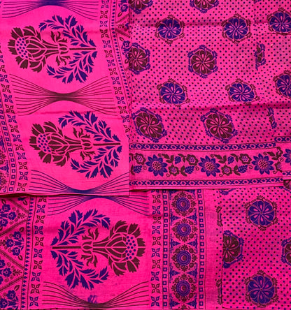 Chettinad Sungudi Cotton Pink Colour with Floral Design Border