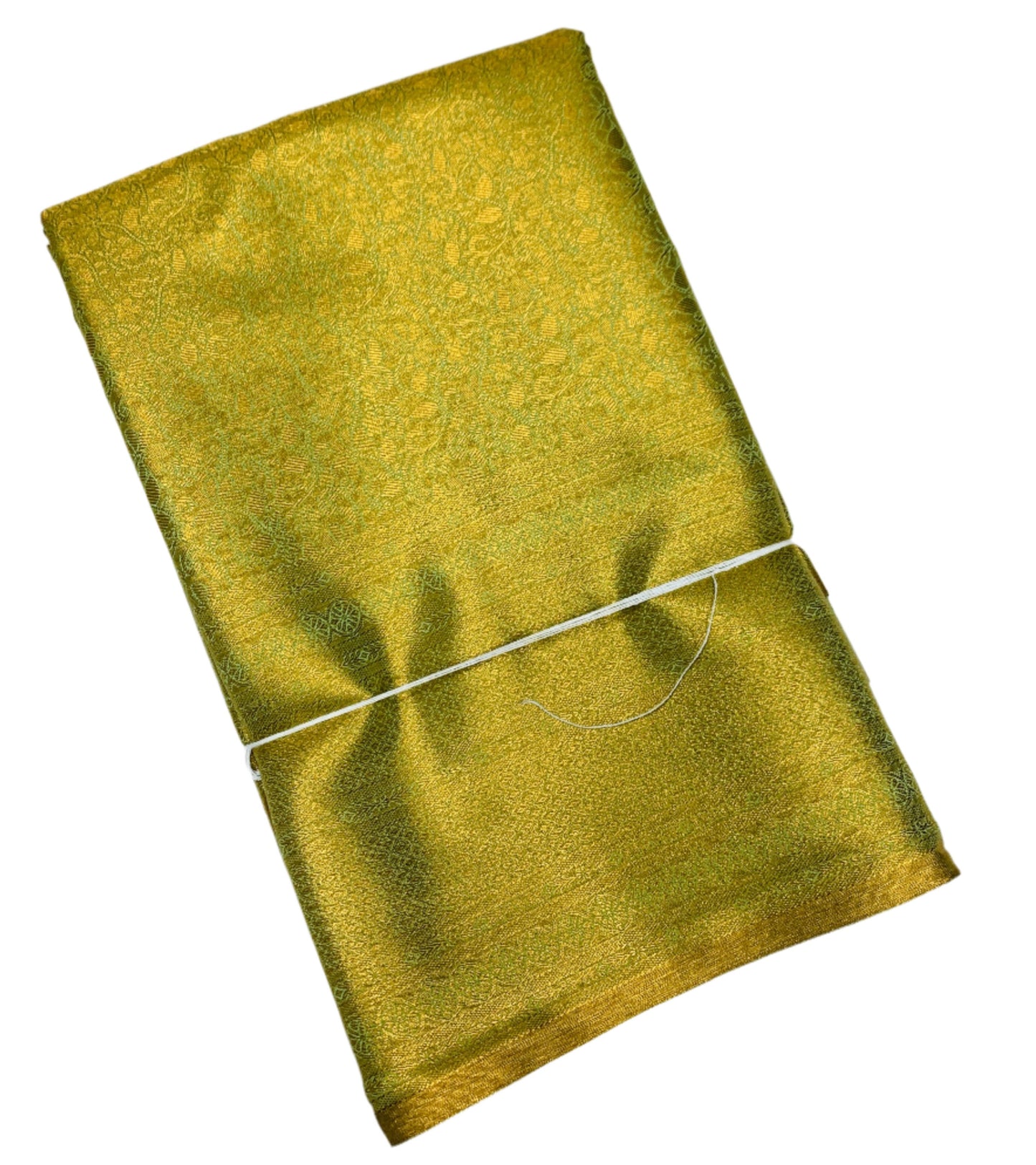 Olive Green and Golden Colour Soft Kanchi Tissue Pattu Saree with Self Border