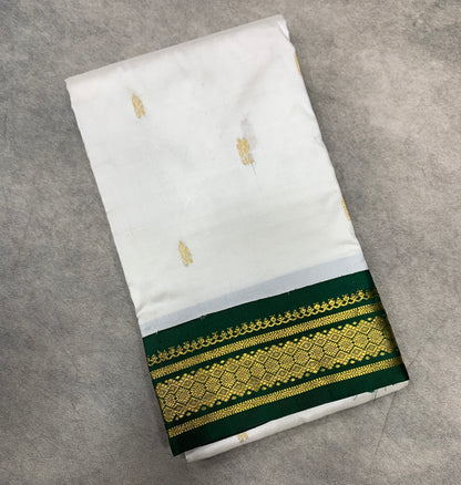 Pure Kanchipuram Silk Saree White Colour with Green Border