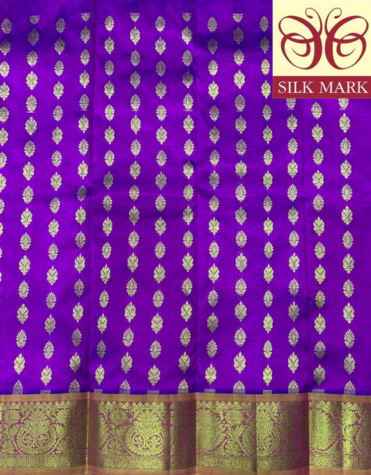 Purple Shade Pure kanchipuram Kids Pattu Pavadai with Contrast Border for Newborn to 2 Years