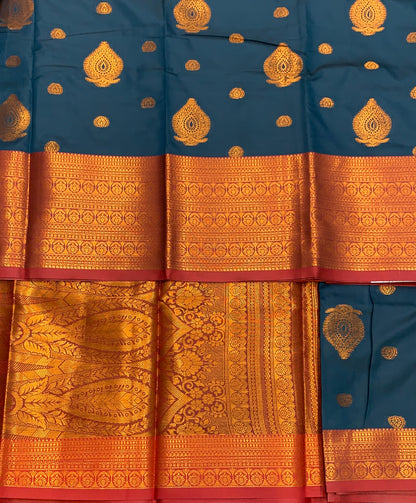 Soft Silk Casual Saree Dark Blue Colour with Maroon and Golden Colour Border