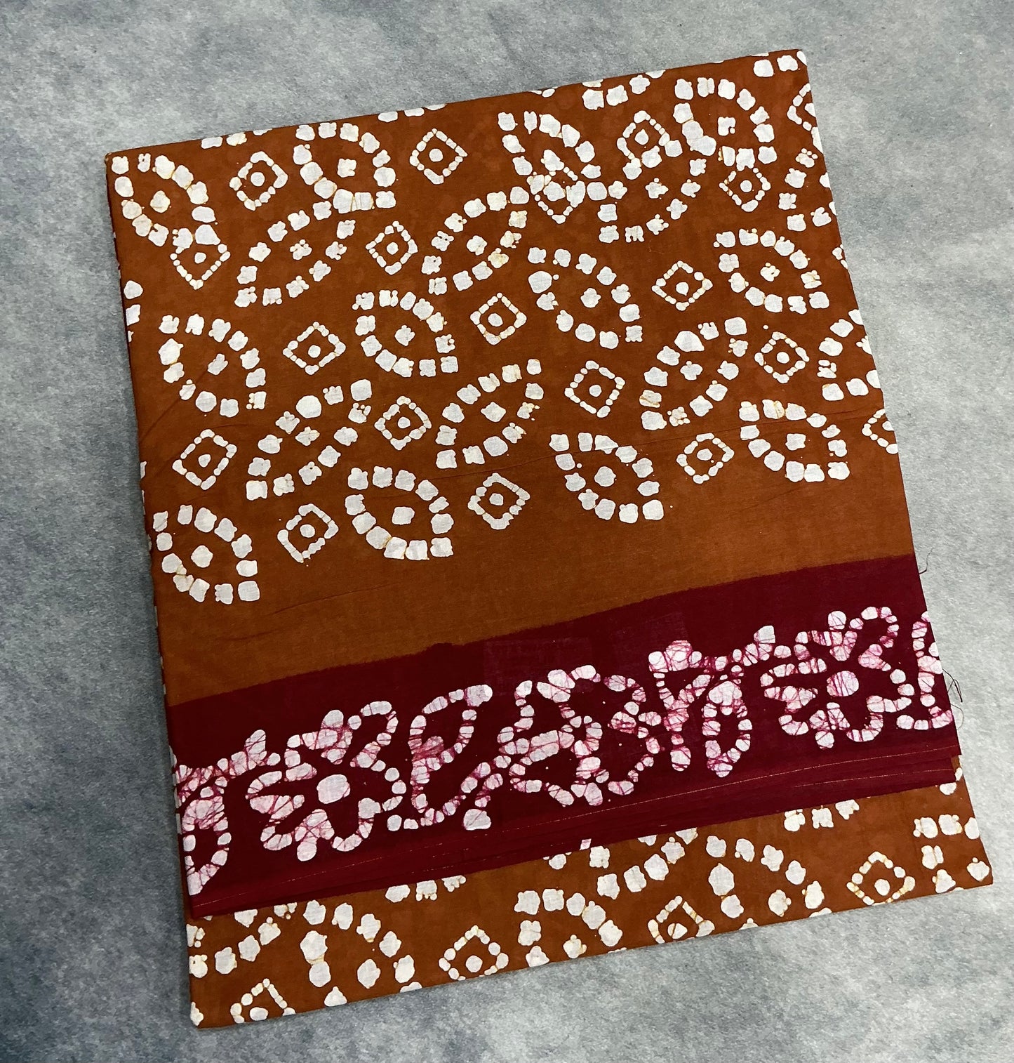 Chettinad Sungudi Cotton Brown Colour with Maroon Colour Border