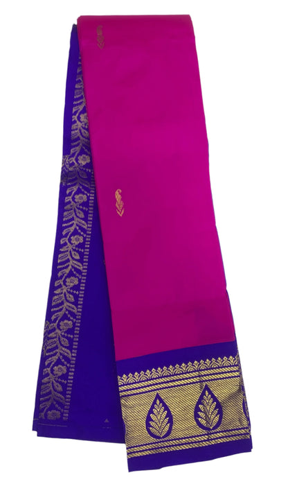 Pure Kanchipuram Silk Saree Pink Colour with Blue and Gold Zari Border