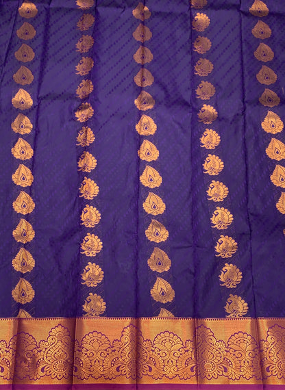 Vegan Silk Saree Violet Colour with Copper and Purple Border