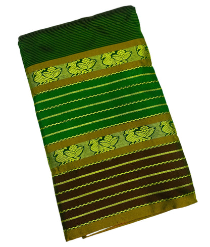 Arani Silk Saree Green Colour with Brown Border and Birds Design