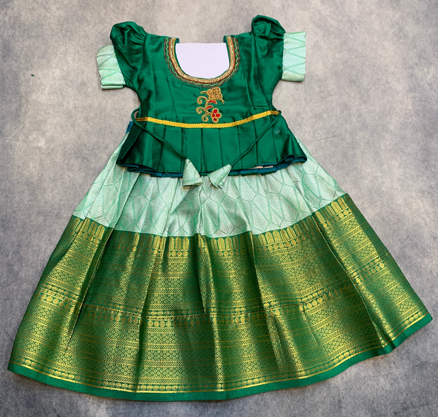 Ready To Wear Pastel Green Colour Pavadai with Contrast Green Colour Blouse