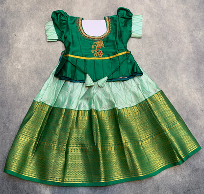 Ready To Wear Pastel Green Colour Pavadai with Contrast Green Colour Blouse