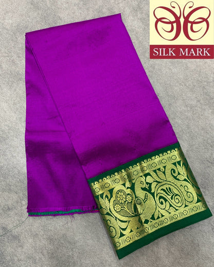 Purple Shade Pure Kanchipuram Kids Pattu Pavadai with Contrast Border for Newborn to 2 Years
