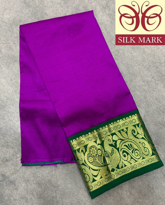 Purple Shade Pure Kanchipuram Kids Pattu Pavadai with Contrast Border for Newborn to 2 Years