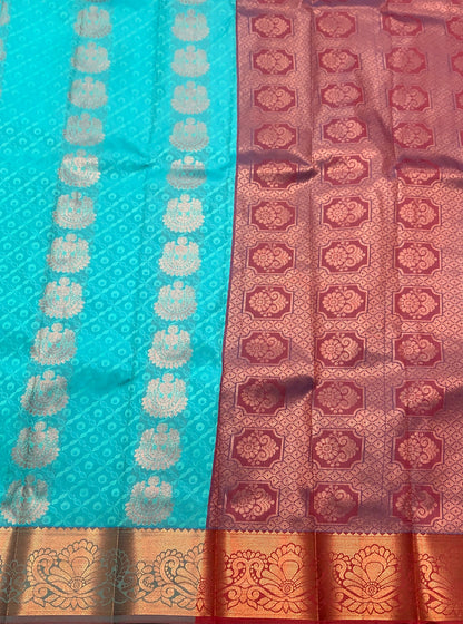 Vegan Silk Saree Sapphire Colour Saree with Copper and Floral Design