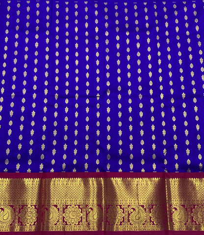 Blue Shade Pure Kanchipuram Kids Pattu Pavadai with Contrast border for age 2 to 5