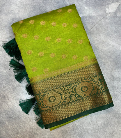 Crepe Saree Olive Green Colour with Green Border