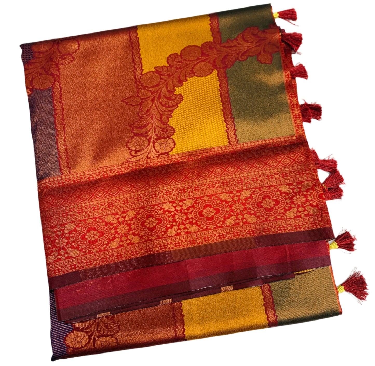 Art Silk Four Colour Saree with Maroon Border