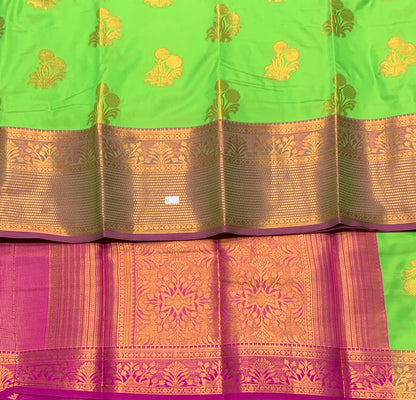 Soft Silk Casual Saree Light Green Colour with Red and Golden Colour Border