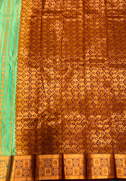 Vegan Silk Saree Apple Green Colour with Copper Border