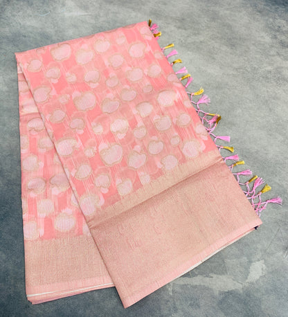 Banaras Katan Saree Baby Pink Colour with Katan Work Border