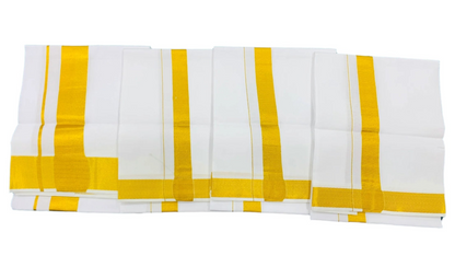 Cotton Dhoti 4 Mulam White Colour with Big Border - Pack of 4