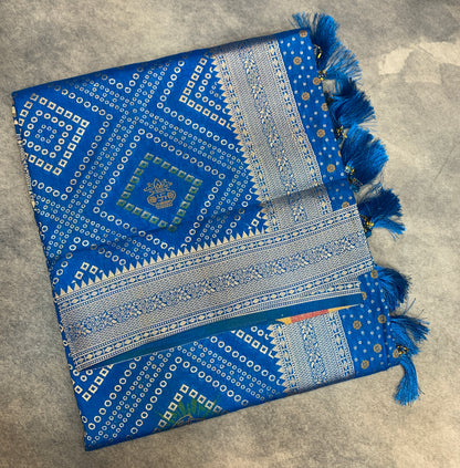 Banaras Soft Silk Saree Sky Blue Colour with Sliver Colour Floral Design Border