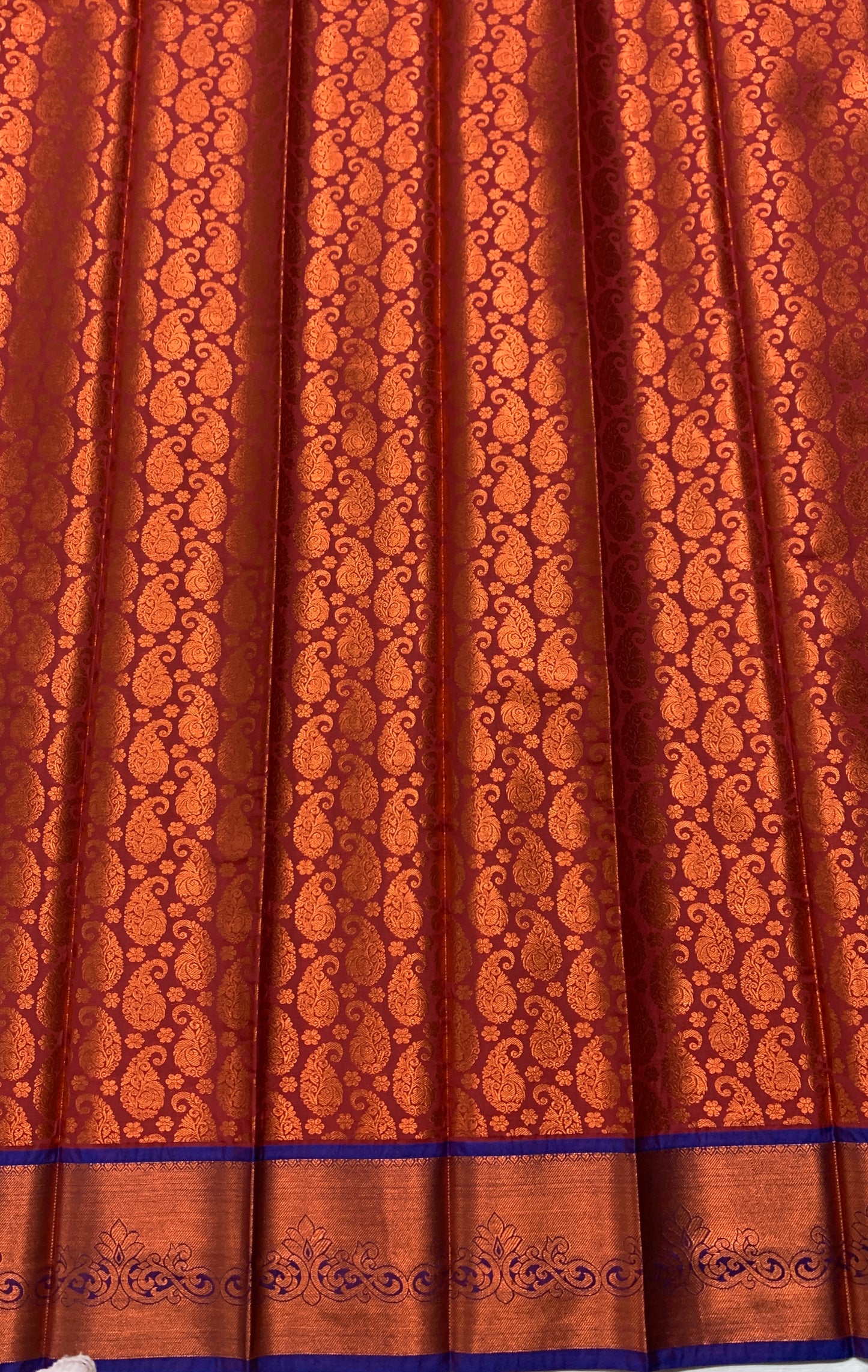 Vegan Silk Saree Maroon Colour with Copper and Blue Border