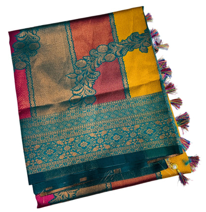 Art Silk Four Colour Saree with Sapphire Border