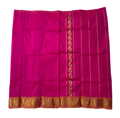 Pink shade Semi Silk Kids Pattu Pavadai with contrast border for age 5 to 10