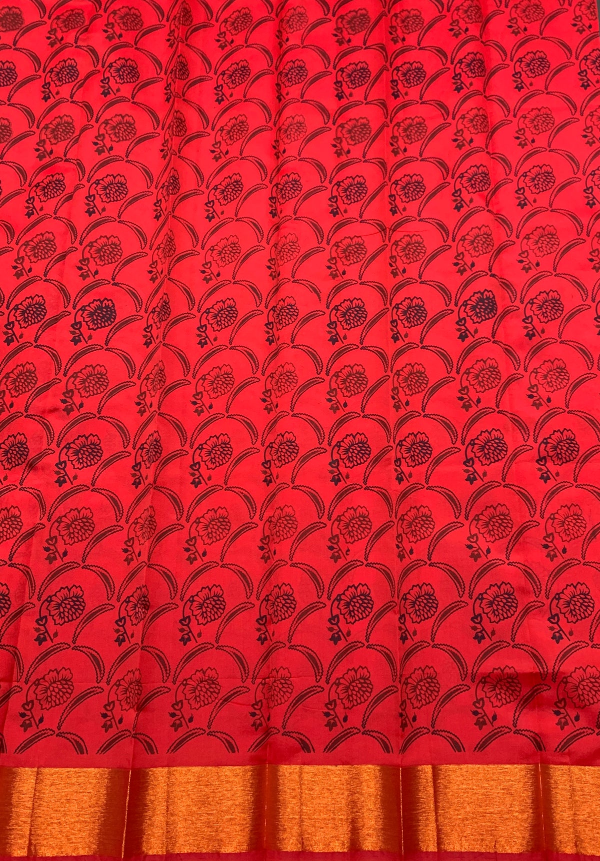 Fancy Cotton Saree Red Colour with Copper Border