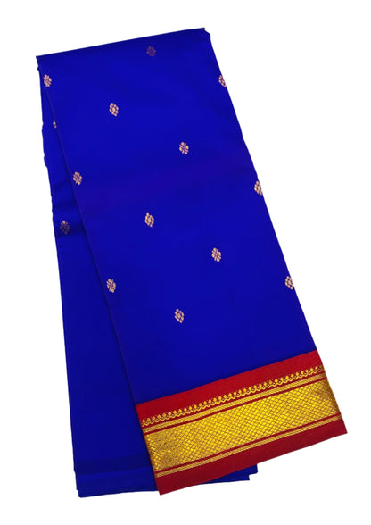 Pure Kanchipuram Silk Saree Blue shade with Maroon Border