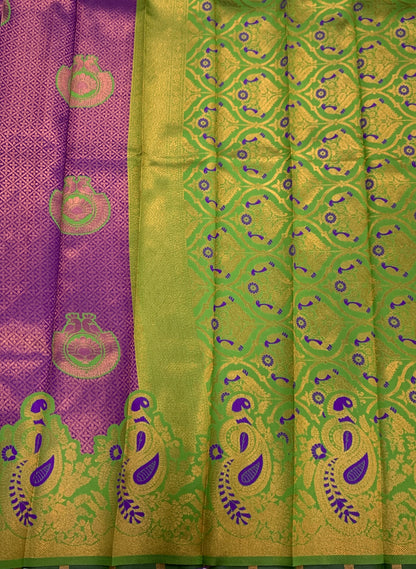 Art Silk Saree Purple Colour with Light Green  Border