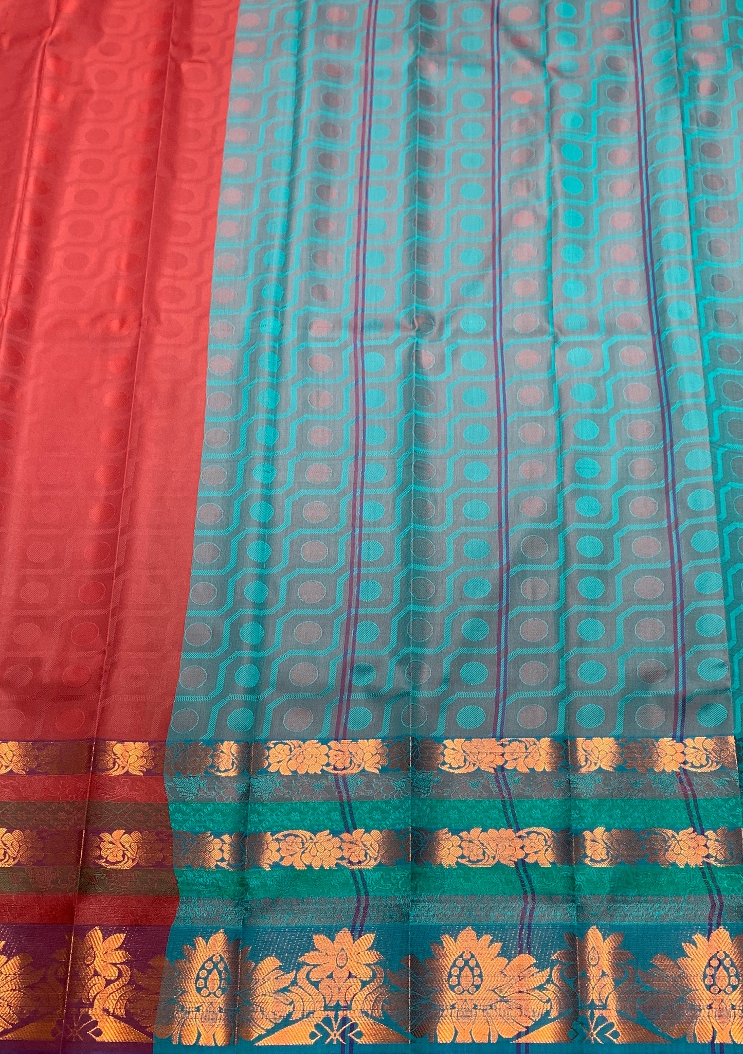 Synthetic Cotton Saree Dark Maroon Colour with Copper Floral Design Border
