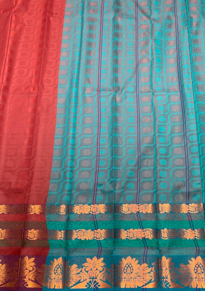 Synthetic Cotton Saree Dark Maroon Colour with Copper Floral Design Border