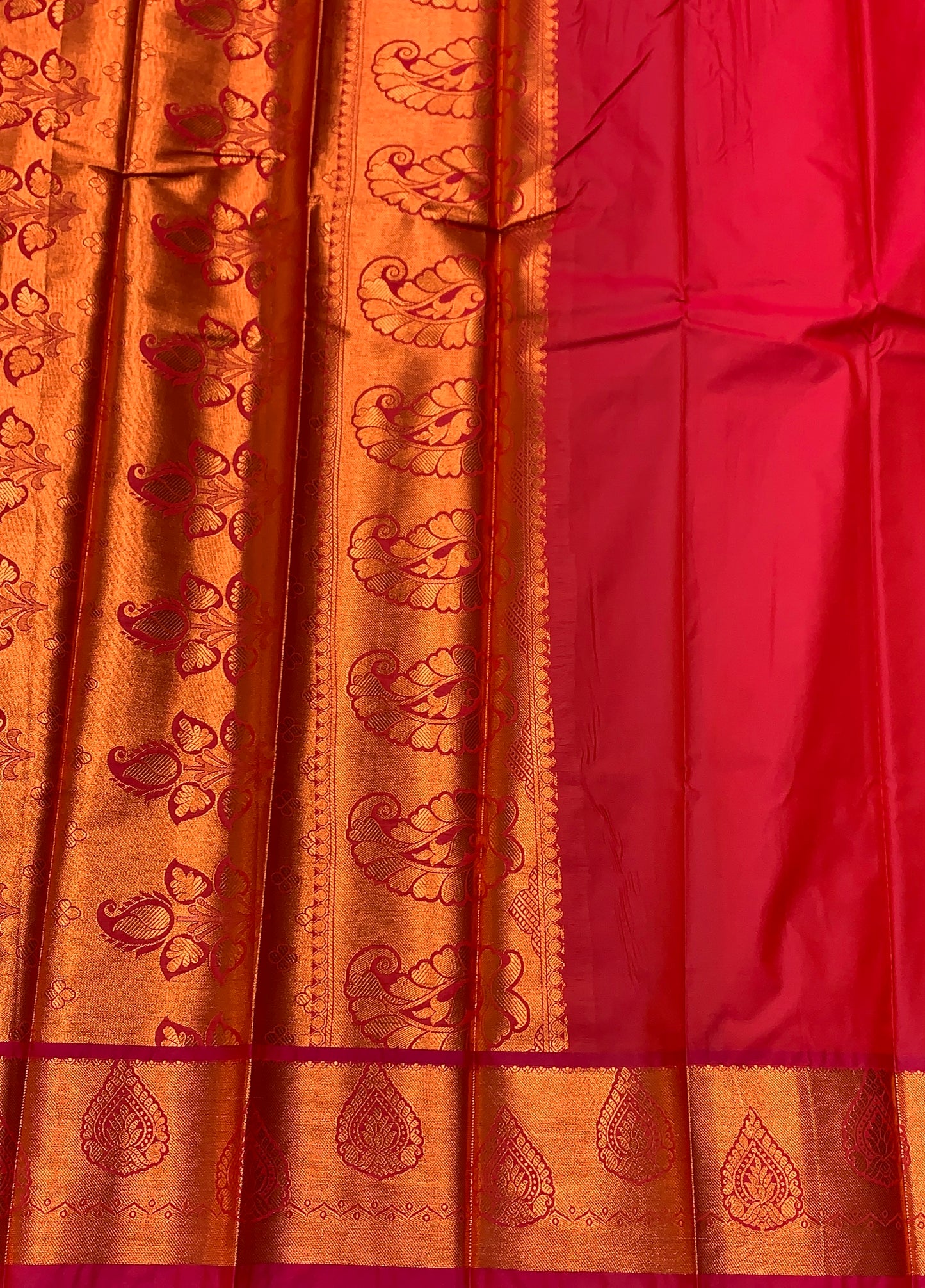 Vegan Silk Saree Light Green Colour with Pink and Copper Border