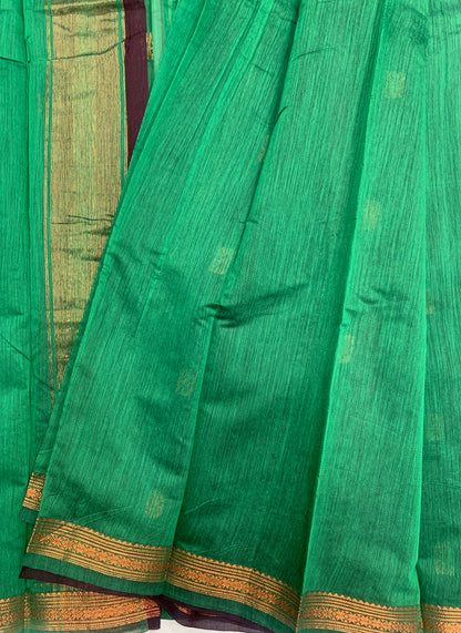 Brown Colour Silk Cotton Saree with Copper Zari Border