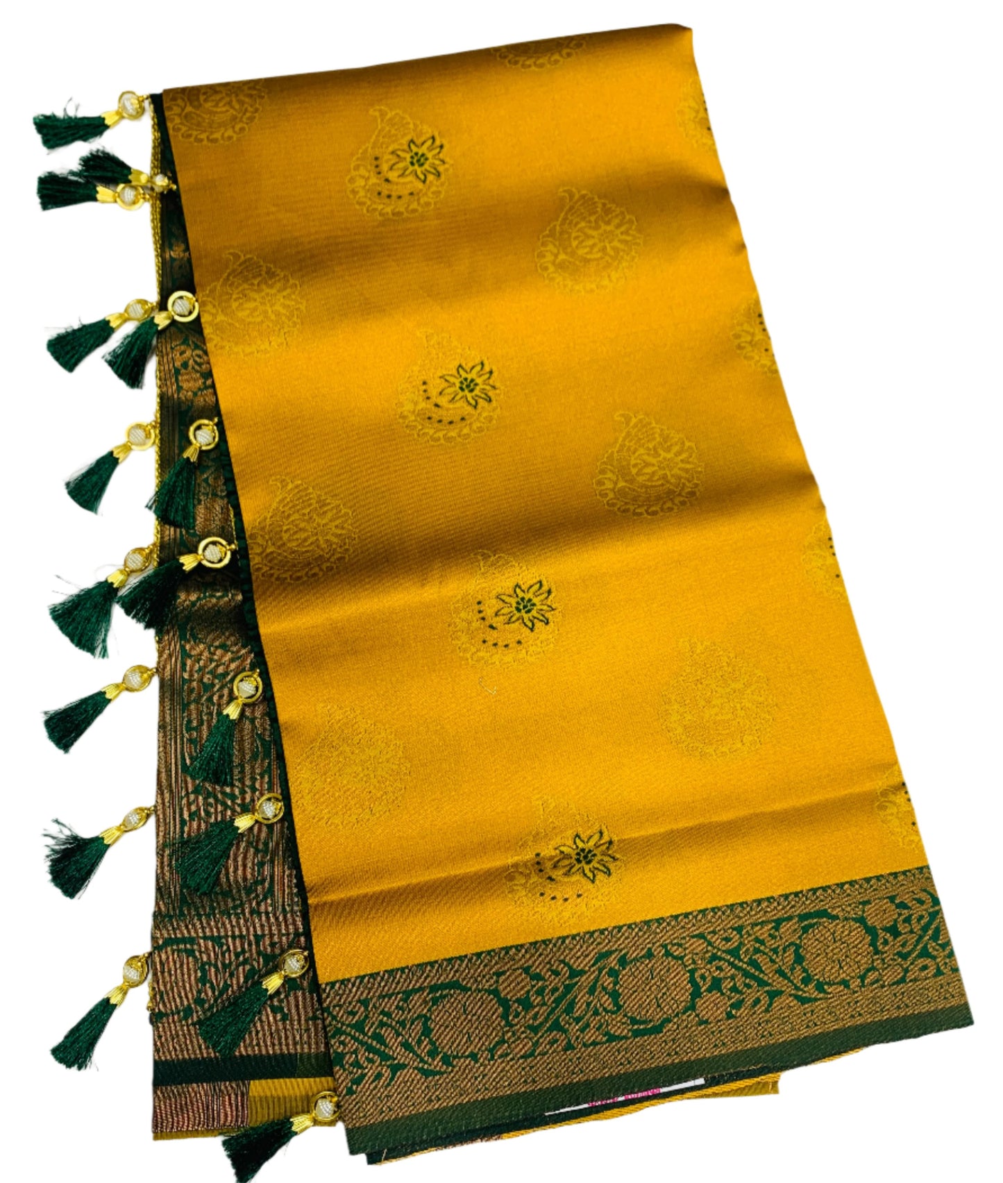 Art Silk Saree Golden Yellow Colour with Green Border