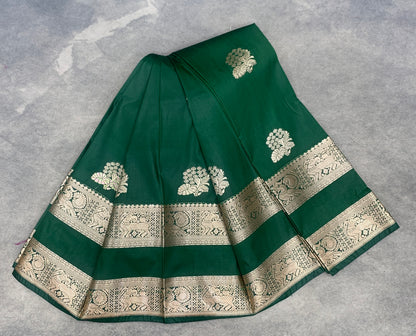 Soft Silk Casual Saree Green Colour with Rettai Pettu Border