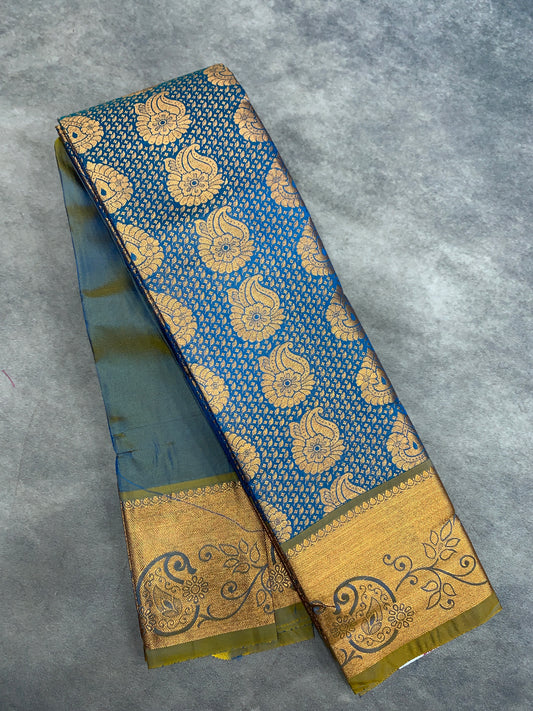 Vegan Silk Saree Sky Blue Colour with Copper Border