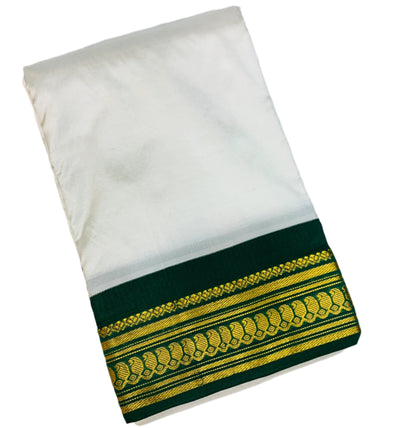 Pure Kanchipuram Silk Saree White Colour with Green Border