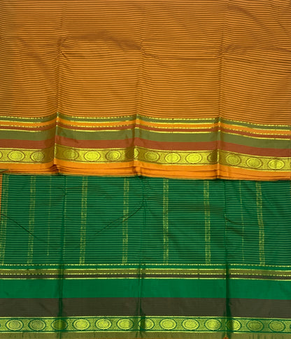 Arani Silk Saree Mustard Colour with Olive Green and Brown Border