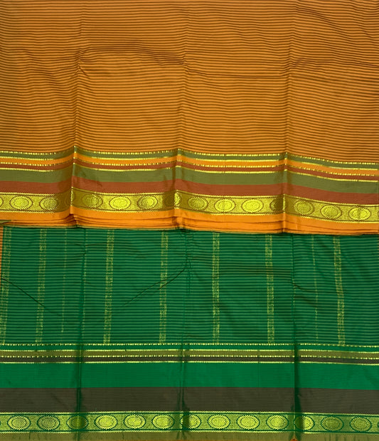 Arani Silk Saree Mustard Colour with Olive Green and Brown Border