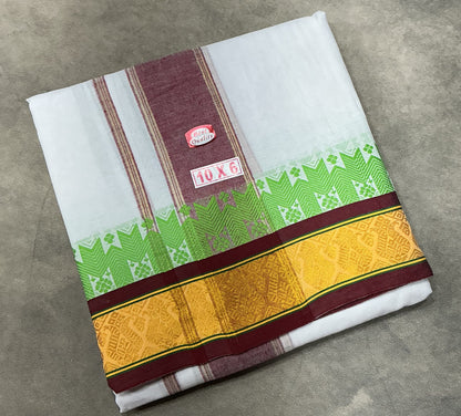 10X6 Cotton Dhoti White Colour with Yellow Border