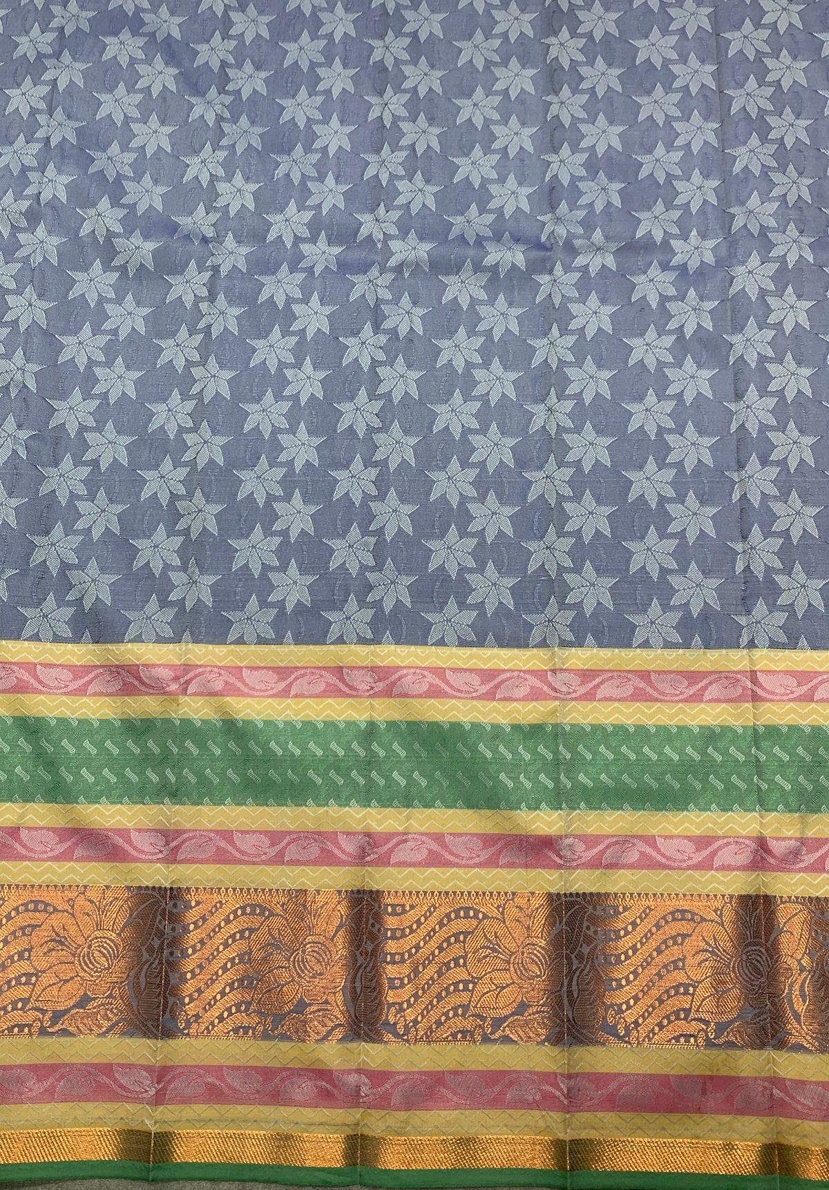 Synthetic Cotton Saree Light Sky Blue Colour with Vibrant Multicolour Border